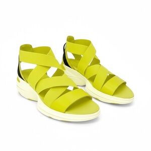 EUC Sorel Explorer Blitz Wedge Sandals in Bolt Yellow/Green Leather Size 8